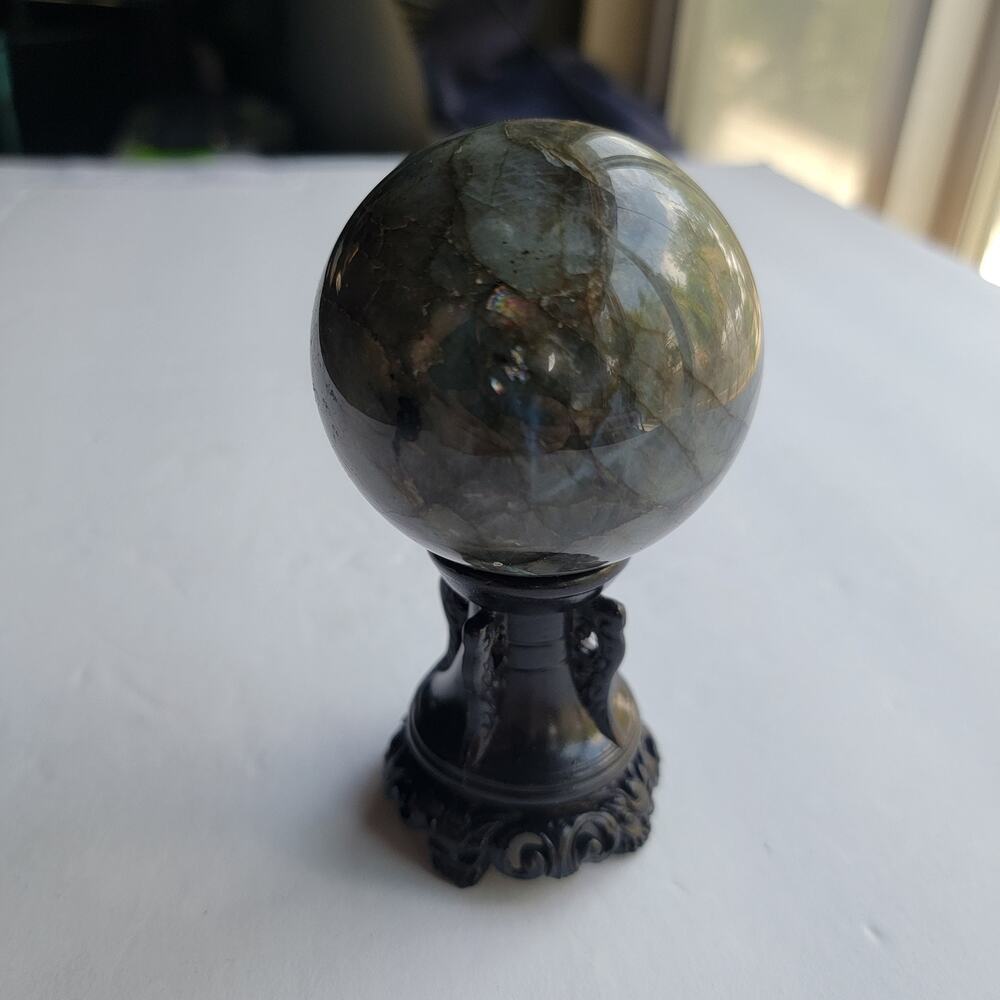 46MM Natural Rainbow Labradorite Ball Quartz Crystal Sphere Reiki Healing